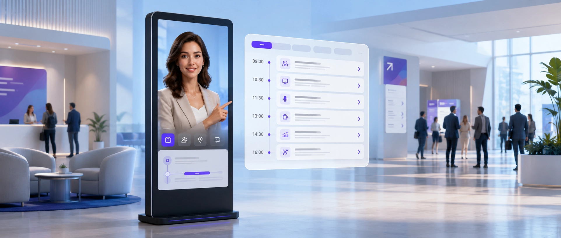 Avatar acting as a conference concierge on a screen